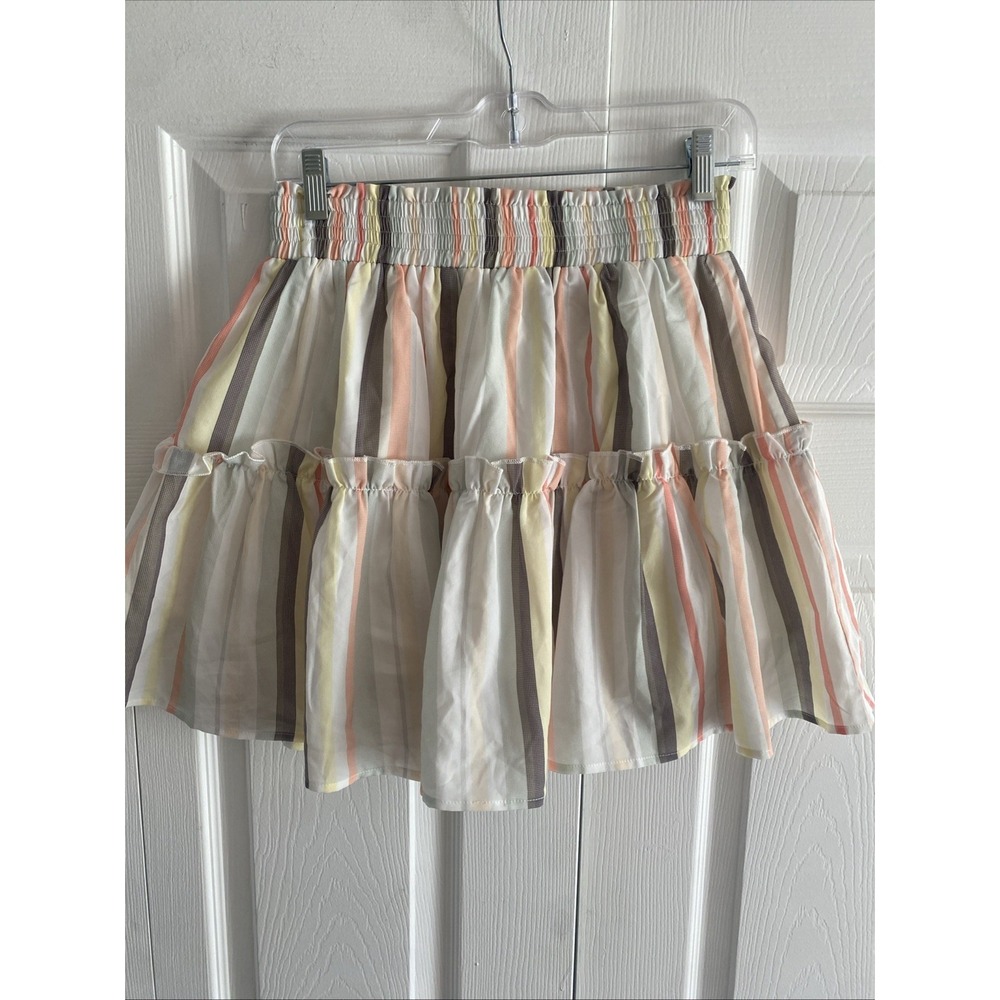 L'Atiste by Amy Striped Tiered Ruffle Mini Skirt Womens Size M Pastel Boho Gauze